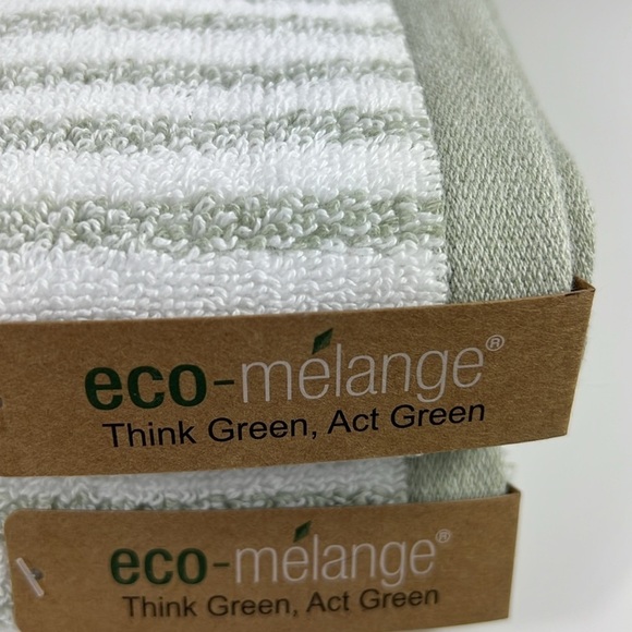 ECO Melange Bath Towel Set Green (Sage) White Striped Cotton Set of 2 NEW - Picture 4 of 8